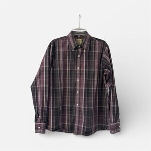 Sonoma Life + Style Plaid Men's L Long Sleeve Button-Down Cotton Shirt Purple